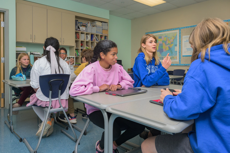 Students participate in a classroom discussion at the College of Education and Human Development’s The College School, a school that serves students with learning differences in grades 1-8. Students participate in a classroom discussion at the College of Education and Human Development’s The College School, a school that serves students with learning differences in grades 1-8.