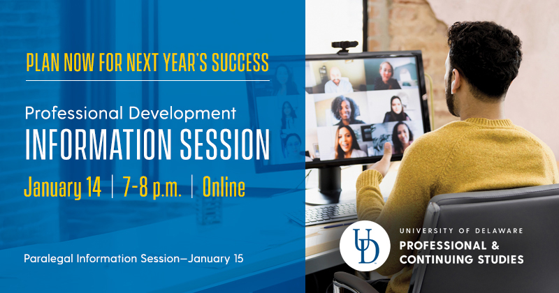 Information Session details and photo of student at computer