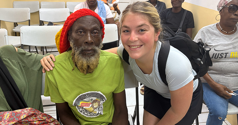 Shayna Fink (right), a senior medical diagnostics major with a pre-physician assistant concentration, poses with a Vision Health International patient after a successful cataract surgery in Grenada. Shayna Fink (right), a senior medical diagnostics major with a pre-physician assistant concentration, poses with a Vision Health International patient after a successful cataract surgery in Grenada.