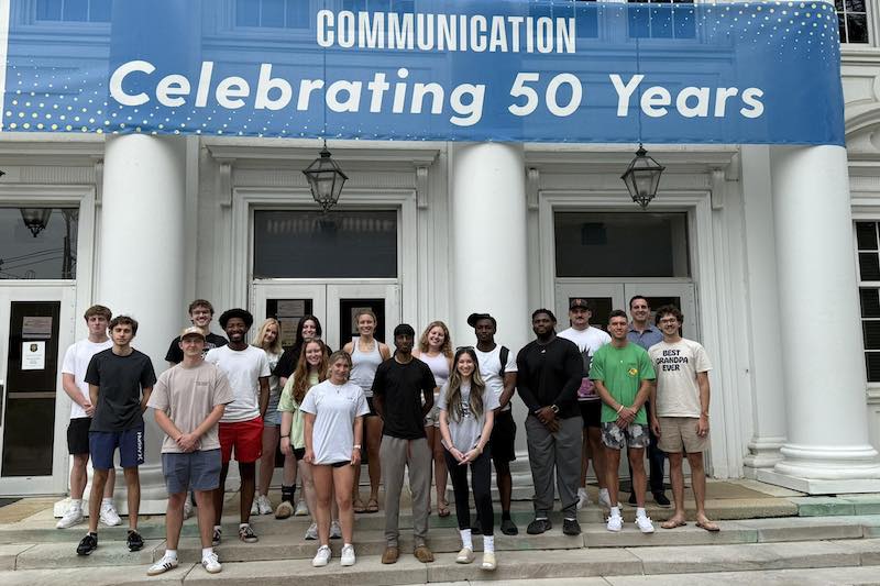 Mike Corey (back row, far right) poses with his spring 2025 Comm 388 TV Sportscasting class. Mike Corey (back row, far right) poses with his spring 2025 Comm 388 TV Sportscasting class.