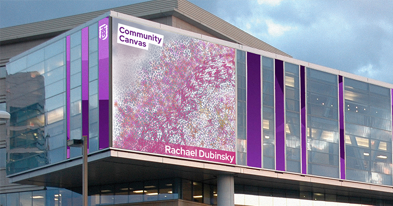 “There’s no feeling like having your art put out in the world,” Dubinsky said of her mural, Purple Haze, which appeared on a digital billboard for WGBH, Boston’s public radio station. “There’s no feeling like having your art put out in the world,” Dubinsky said of her mural, Purple Haze, which appeared on a digital billboard for WGBH, Boston’s public radio station.
