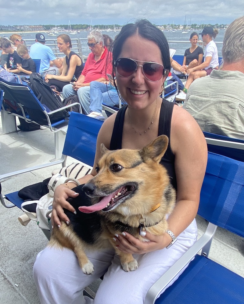Marina and her rescued pet corgi, Princess. Marina and her rescued pet corgi, Princess.