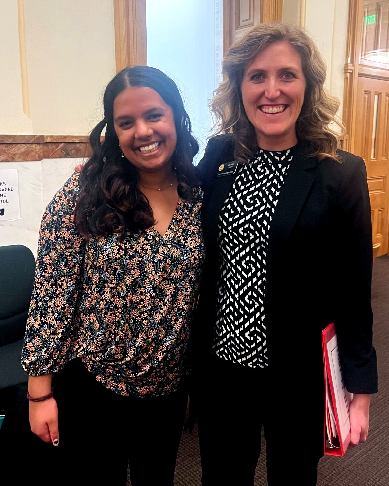Prabhu with Colorado state Rep. Meghan Lukens, with whom she interns when she is at home in Colorado. The experience has given her an in-depth look at politics and how policies are created. Prabhu with Colorado state Rep. Meghan Lukens, with whom she interns when she is at home in Colorado. The experience has given her an in-depth look at politics and how policies are created.