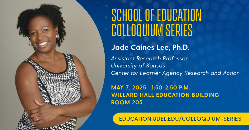 Jade Caines Lee, assistant research professor in the University of Kansas’ Center for Learner Agency Research and Action (CLARA), from 1:50 to 2:50 p.m. on May 7, 2025 in room 205 of Willard Hall Education Building.