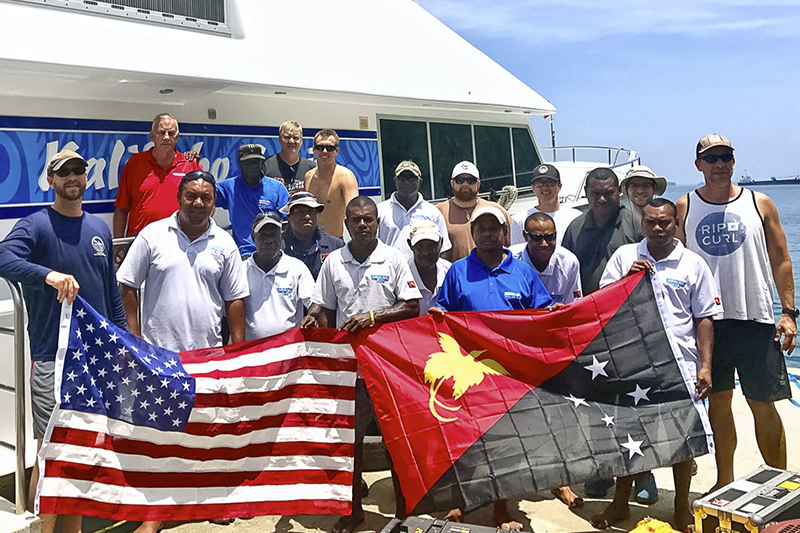 The collaborative effort to recover Heaven Can Wait crewmembers was co-led by UD’s Mark Moline (back row, third from left), and Eric Terrell (far right) and Andrew (Drew) Pietruszka (far left) from Scripps Institution of Oceanography. Moline, Terrell and Pietruszka provide the science behind Project Recover’s search for MIAs. The collaborative effort to recover Heaven Can Wait crewmembers was co-led by UD’s Mark Moline (back row, third from left), and Eric Terrell (far right) and Andrew (Drew) Pietruszka (far left) from Scripps Institution of Oceanography. Moline, Terrell and Pietruszka provide the science behind Project Recover’s search for MIAs.