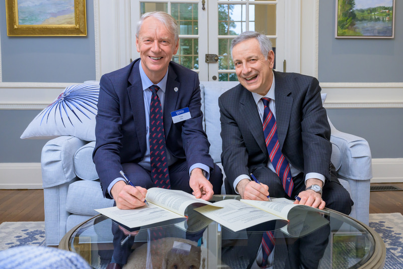 As a young international scholar, Dennis Assanis earned his bachelor's degree in marine engineering from Newcastle University, a highly ranked research-intensive institution in the United Kingdom. In April, the experience came full circle as Assanis, now president of the University of Delaware, welcomed his Newcastle counterpart to the UD campus to formalize an agreement to make Newcastle the fifth site for UD’s World Scholars program. As a young international scholar, Dennis Assanis earned his bachelor's degree in marine engineering from Newcastle University, a highly ranked research-intensive institution in the United Kingdom. In April, the experience came full circle as Assanis, now president of the University of Delaware, welcomed his Newcastle counterpart to the UD campus to formalize an agreement to make Newcastle the fifth site for UD’s World Scholars program.