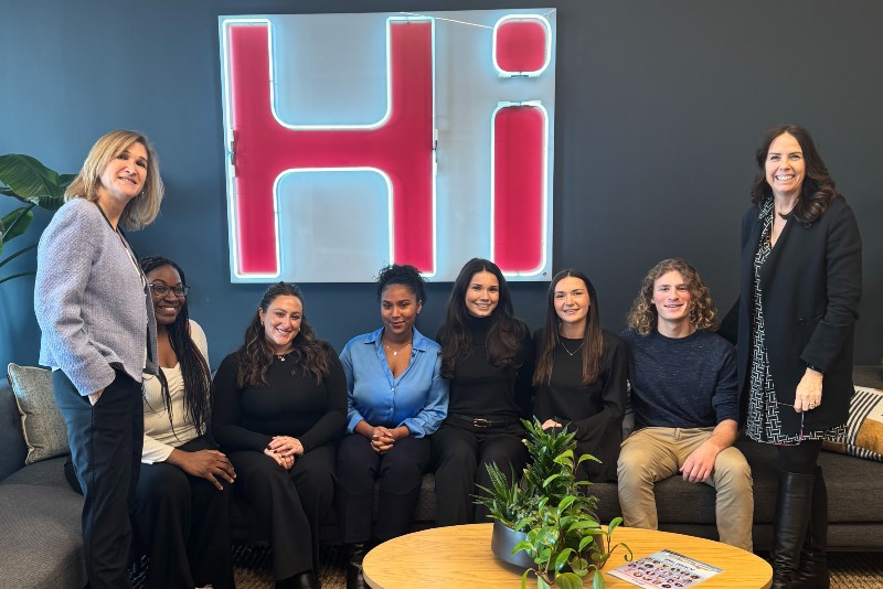 Leong and DeMaria with members of the 2024 Bateman competition at the HUNTER office in New York. They bring students to the office each year as part of their mentorship of the team.  