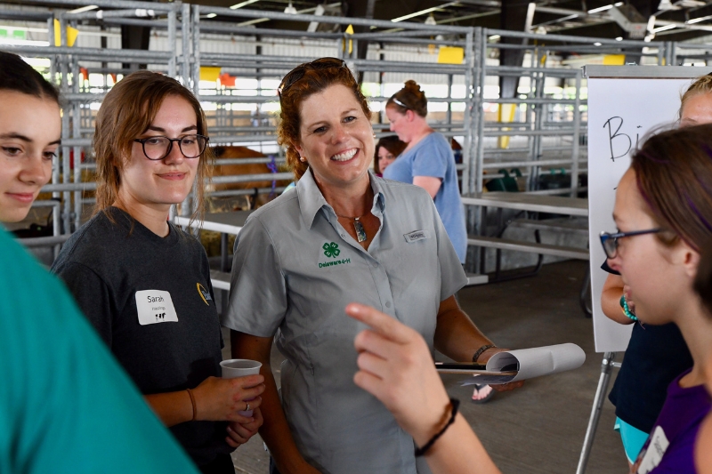 Susan Garey, animal science extension agent, along with a team of expert volunteers and camp counselors, hosts an overnight cow camp each year to hone skills for youth involved in FFA and 4-H. Experienced or not, young campers enjoy getting to know their calves, learn about biosecurity, animal welfare, animal health, grooming and showmanship. 