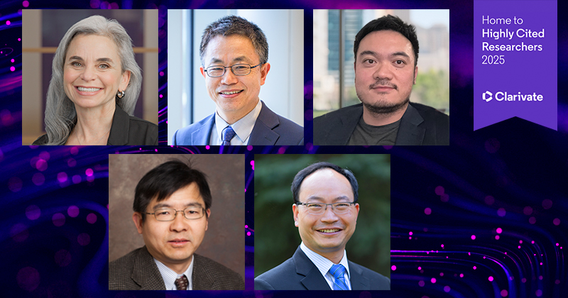 UD’s Highly Cited Researchers for 2025 include, top row from left, Wendy Smith, Yushan Yan and Kelvin Fu, and bottom row from left, Xiang-Gen Xia and Weisong Shi. 