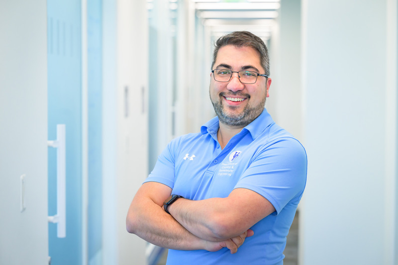 Mark Blenner, Thomas and Kipp Gutshall Career Development Associate Professor in the Department of Chemical and Biomolecular Engineering, in his laboratory.