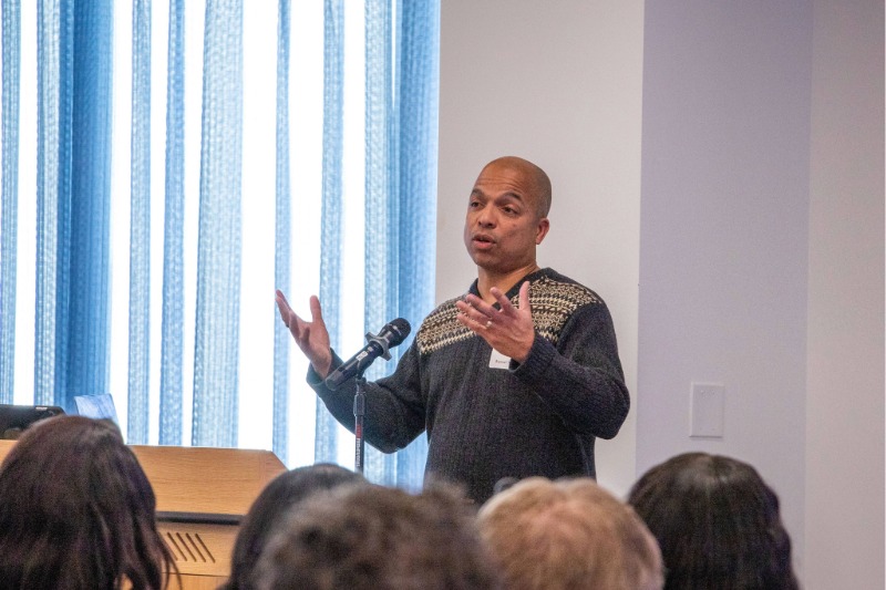 Travis addresses conference participants, recognizing the work of Oni-Eseleh and community stakeholders in the launch of the MSW program and CEHD’s first social work conference.