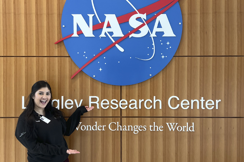 Yuleny Gomez Rodriguez, pictured at the NASA Langley Research Center, is one of two UD doctoral students to receive a Future Investigators in NASA Earth and Space Science and Technology (FINESST) award.