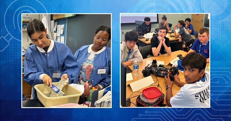 Students engage in hands-on learning: Forensic science students clean plaster casts (left), while others assemble autonomous driving cars (right). Students engage in hands-on learning: Forensic science students clean plaster casts (left), while others assemble autonomous driving cars (right).