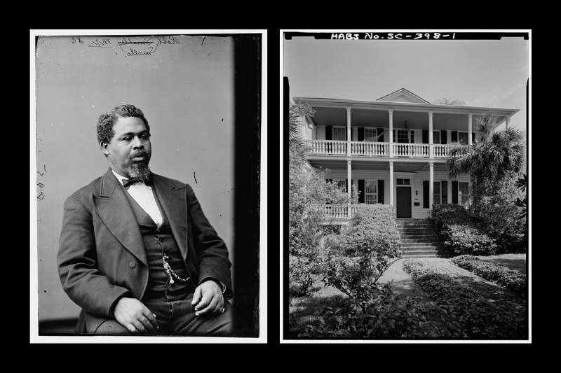 Smalls (left) eventually purchased the McKee-Smalls House (right) in Beaufort, South Carolina, where he was once enslaved, moving his former master’s widow back in to care for her in old age, up until her passing.