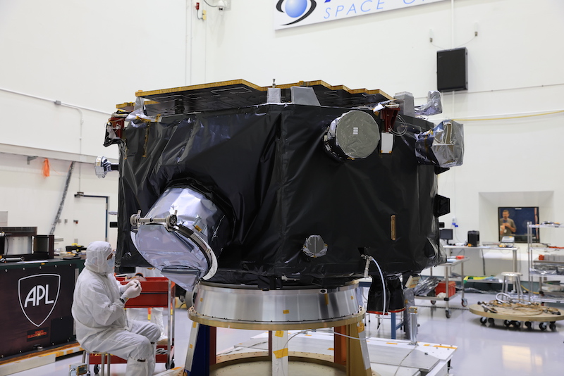 Technicians inside the Astrotech Space Operations Facility inspect NASA’s IMAP (Interstellar Mapping and Acceleration Probe) spacecraft during a NASA media day on Aug. 28. The IMAP spacecraft is expected to launch Tuesday, Sept. 23, traveling about 1 million miles from Earth to scan the heliosphere, the huge bubble created by the sun’s wind that influences our entire solar system. William H. Matthaeus, the Martin A. Pomerantz Professor of Physics and Astronomy at the University of Delaware, is a co-investigator on the mission.