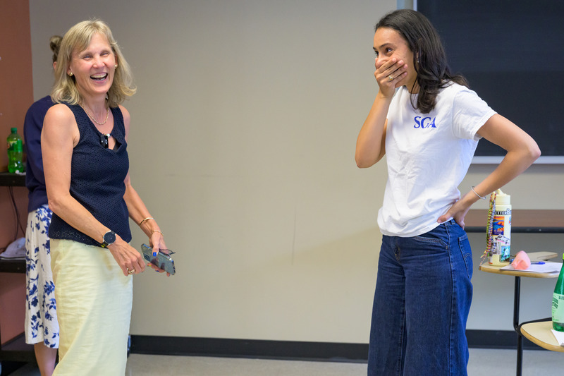 UD President Laura Carlson surprised Troncoso with the good news of her award during a class taught by Laura De Furio, director of the Office of National Fellowships.