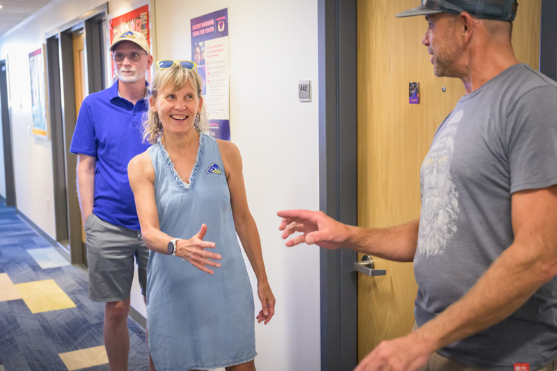 “The energy of campus reflects our connections — so many people, so many backgrounds, so many ideas,” said Carlson, greeting first-year families at move-in weekend. 