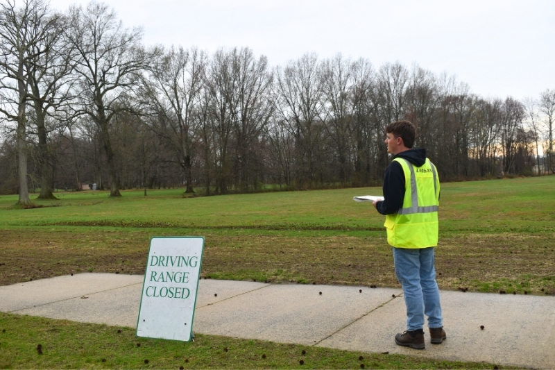 Landscape architecture student Ryan Sarnoski analyzes a golf course site in New Jersey as part of his senior capstone project.