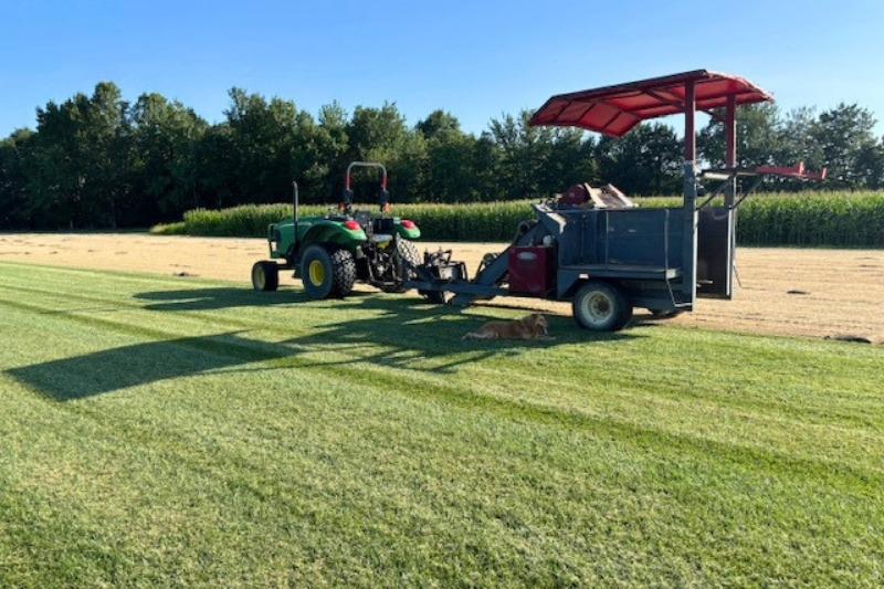 A sod cutter at Apgar Turf Farm in Smyrna, Delaware. Sod is carefully grown and harvested before installation. 