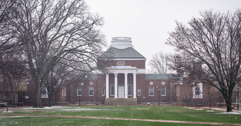 Memorial Hall at the University of Delaware in winter