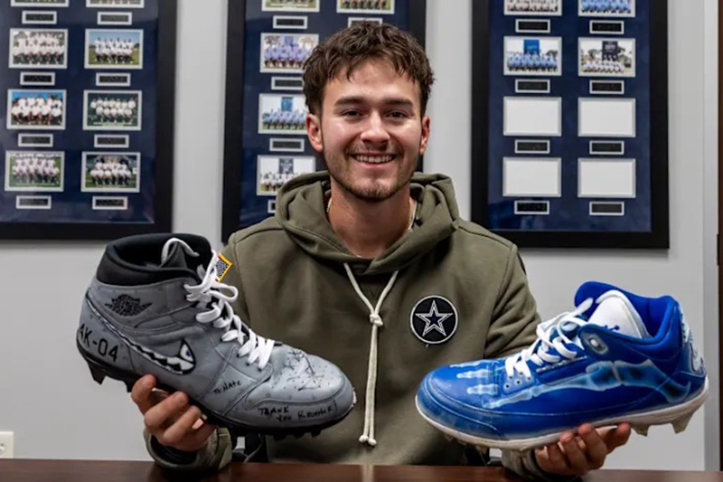 UD alumnus Nate Benjamin, a graduate assistant athletic trainer for the Dallas Cowboys, has a lucrative side gig, making custom cleats for NFL players. 