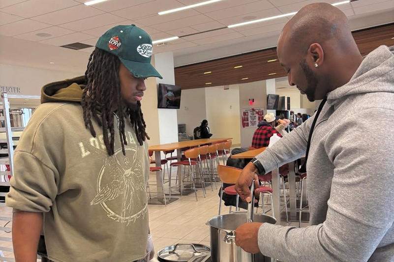 During the offseason, Hicks hosts cooking classes for athletes so they can make healthy, protein-packed meals at home. 