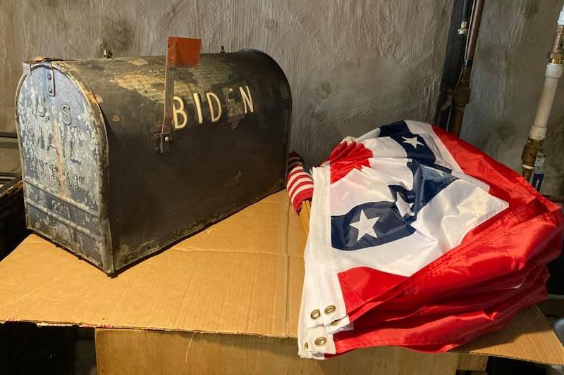 A mailbox, now stored in the house, labeled “Biden” was discovered by the current owners of the property. 