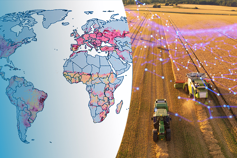 composite image of world map and crop production