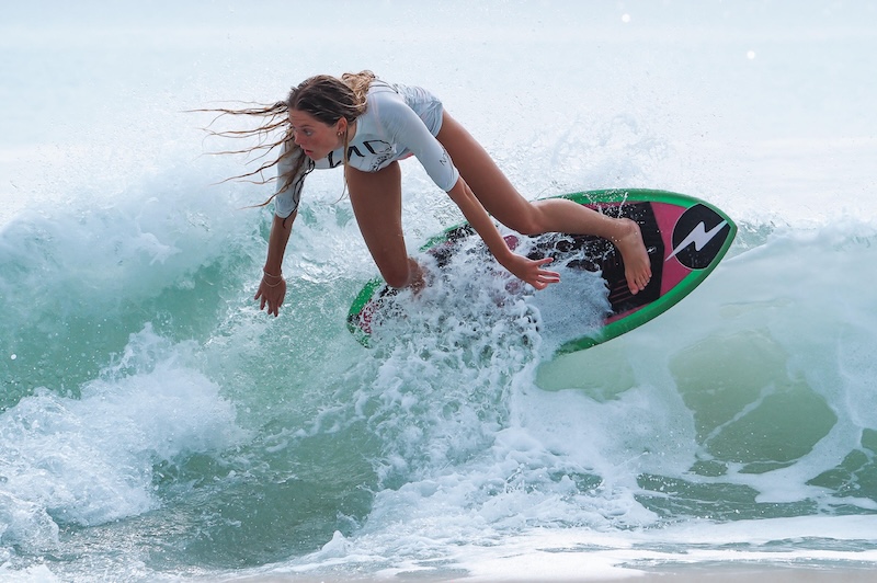 Emma Okoniewski placed fifth in the women’s professional division during a United Skim Tour competition in the Outer Banks.