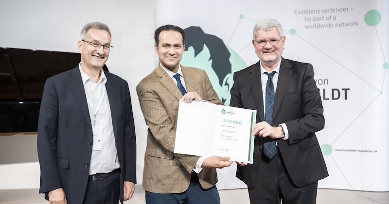 UD Professor Saleem Ali (center), one of the world’s leading experts on the geopolitical aspects of critical minerals, was awarded a prestigious Humboldt Research Award by the Alexander von Humboldt Foundation.  