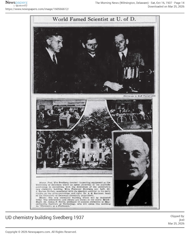 Newspaper clipping of Swedish scientist Theodor Svedberg