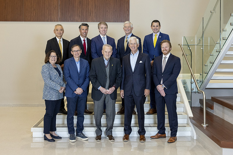 University of Delaware and Lerner College leadership joined speakers and partners at the 2026 Economic Forecast hosted by NFP and UD’s Center for Economic Education and Entrepreneurship. Back row, from left: Oliver Yao, Leland Vittert, David Lyons Jr., Patrick Harker and Carlos Asarta. Front row, from left: Sheryl Kline, William Farquhar, James B. O’Neill, Michael Farr and Tim Lyons.