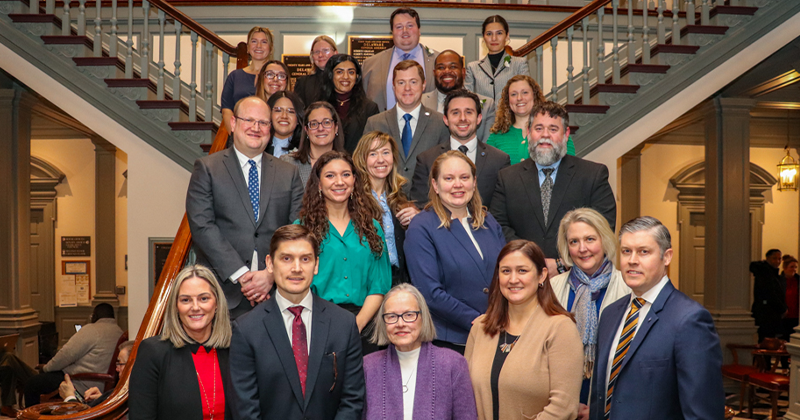 Pictured here following the historic Delaware General Assembly meeting that officially announced the program's renaming, include the family of Jerome R. Lewis, Biden School Staff and Legislative Fellow alum, many of whom are now part of the General Assembly. 