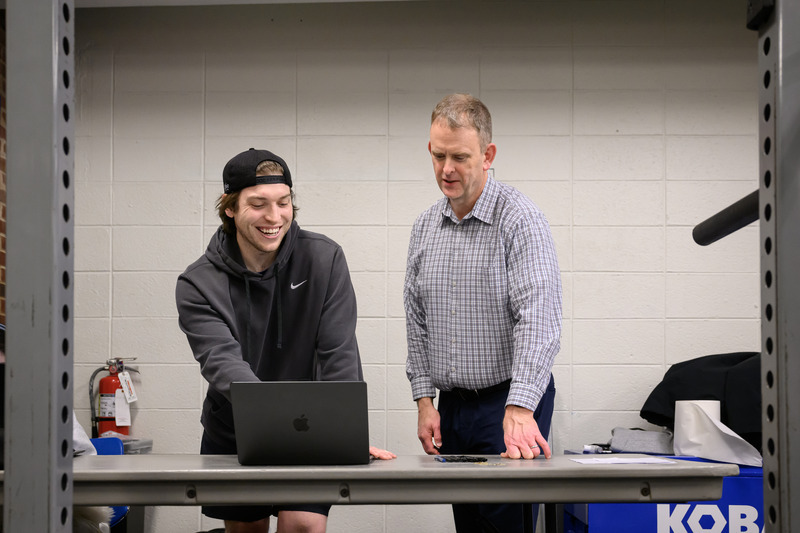 Scott Passalugo (left), a doctoral student in biomechanics and movement science, and Thomas Buckley, professor of kinesiology and applied physiology, work together to run the VCAT exercise intervention, which has led to sustained improvements in participants' physical fitness.