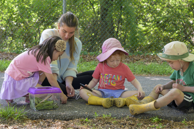 In addition to the master’s program that supported King and other degrees in human development and family sciences, CEHD also offers nature-based education for children and related learning opportunities for students and professionals at its Lab School. Here, Lab School children collect leaves and study caterpillars.