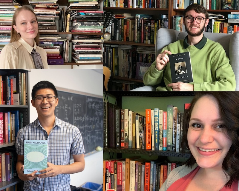 UD alumni and previous winners of the Seth Trotter Book Collecting Contest: (top left to right) Margaret O’Neil (2021) and Edward Benner (2020); (bottom left to right) Nakao Joseph (2019) and Logan Gerber-Chavez (2021). 