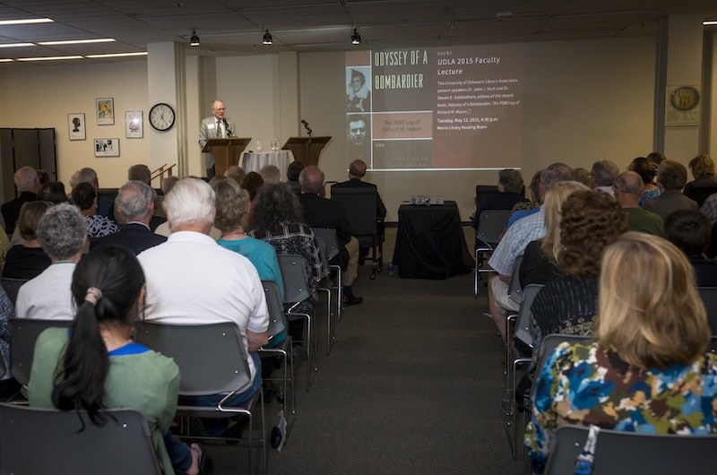 The late John Hurt, a professor emeritus of history and former chair of the history department at the University of Delaware who specialized in 17th- and 18th-century European history. At the 2015 Annual Friends Dinner, Hurt presented “Odyssey of Bombardier,” a book he co-authored. 