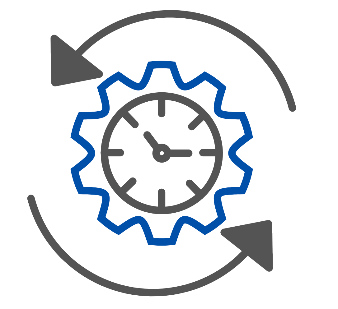Illustration of clock, gear, and rotating circles suggesting lack of productivity