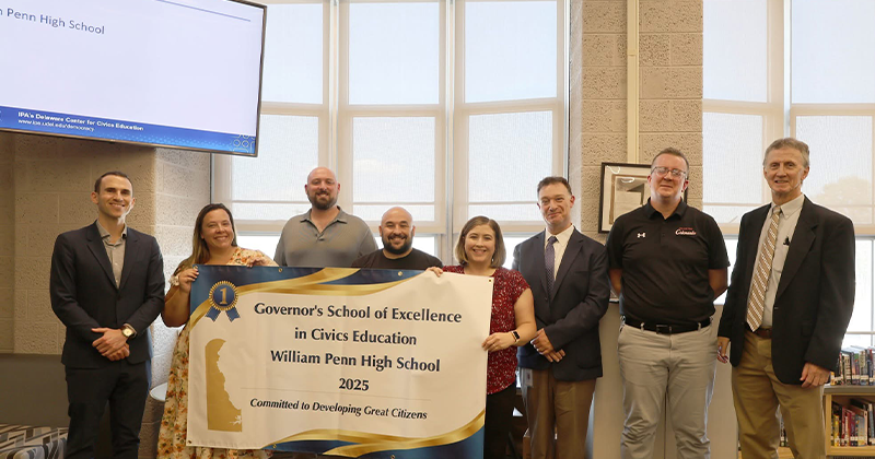 Portrait of Penn High School staff, winners of the 2025 Governor's School of Excellence in Civics Education Award