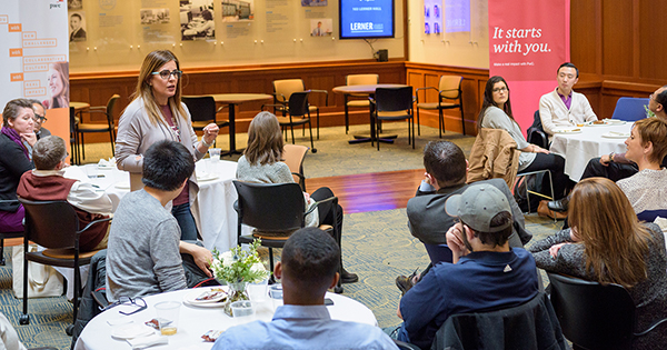 A woman speaking at the Lerner Diversity Council Luncheon