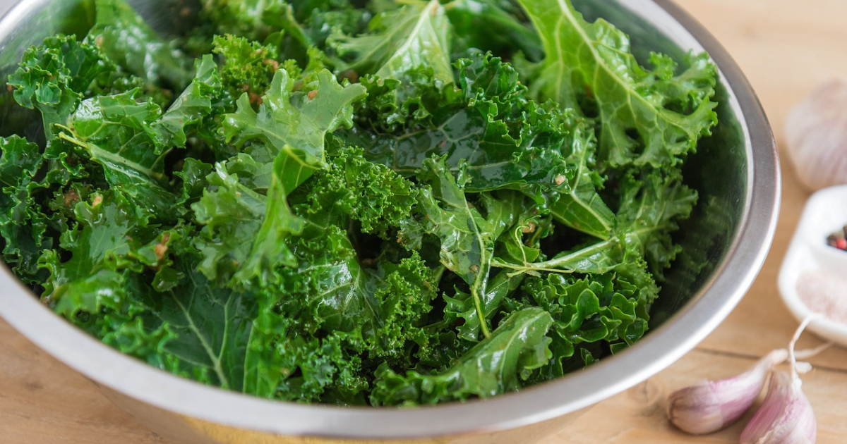 Bright green kale in a bowl.