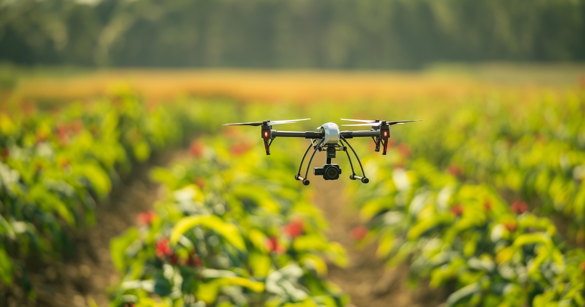 A drone surveying a field.