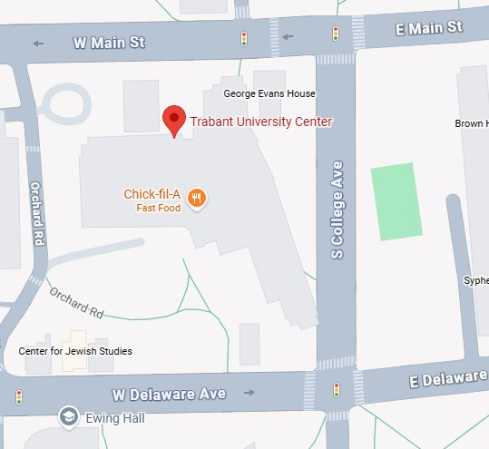 UD Campus map showing the Trabant student Center
