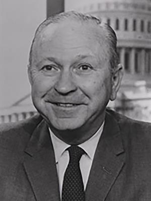 Black and white photo of man smiling  J. Caleb Boggs