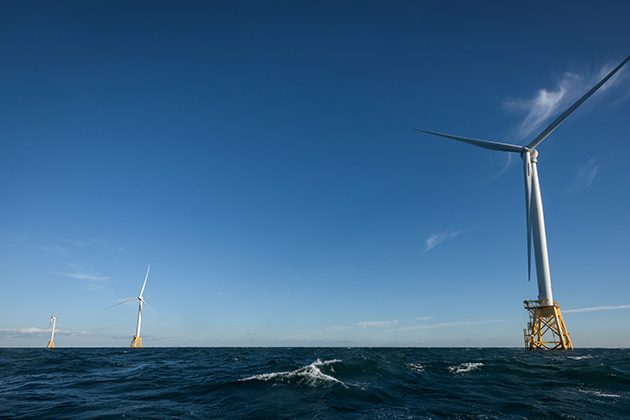Masters students in a College of Earth, Ocean, and Environment course titled "Offshore Wind Power: Science, Engineering and Policy" (MAST628) on a site visit to the first commercial offshore wind farm in the United States: the Block Island Wind Farm located about 3.8 miles from Block Island, RI. Students rode out to see the wind farm first-hand, talk with a representative from the wind farm developer Deepwater Wind, a representative from the Block Island Tourism Council, and to take a brief tour of Block Island. - (Evan Krape / University of Delaware)