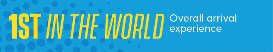 Text on an image that says "1st in the world overall arrival experience."