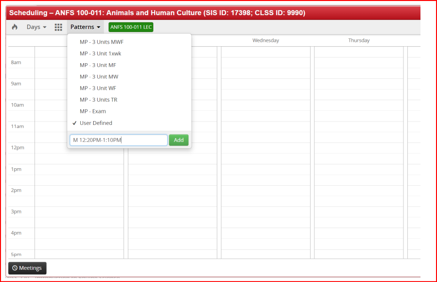 CLSS User defined time