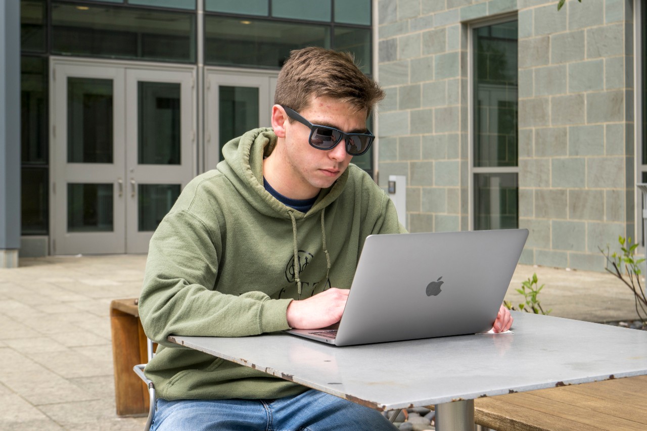 As students get ready for finals, they share some of their favorite study spaces, May 2nd, 2023. Aaron White, CEOE’25, Geological Sciences major study outside of Gore Hall. 