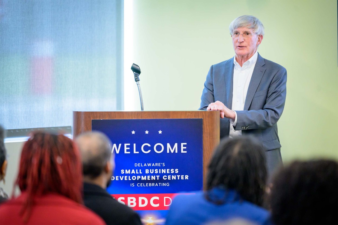 Delaware SBDC Director, Michael Bowman, speaks to attendees at a recent "SBDC Day" event.