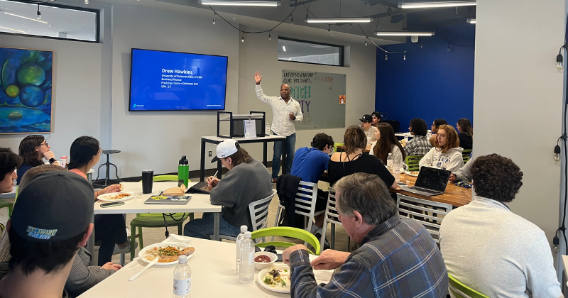 Drew Hawkins, CEO and Founder of Educore Sports and Entertainment, talks about his sports management business with students